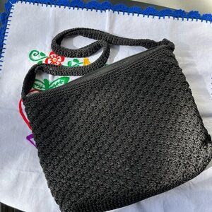 Elegant Black Crochet Shoulder Bag